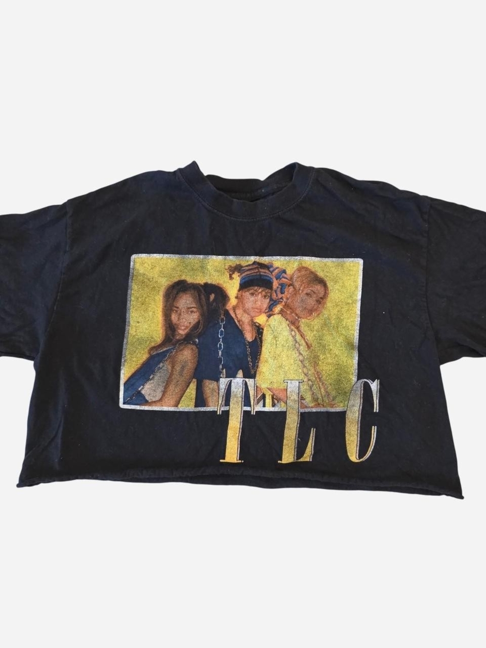 TLC Black Cropped Graphic Tee with Yellow Band Print